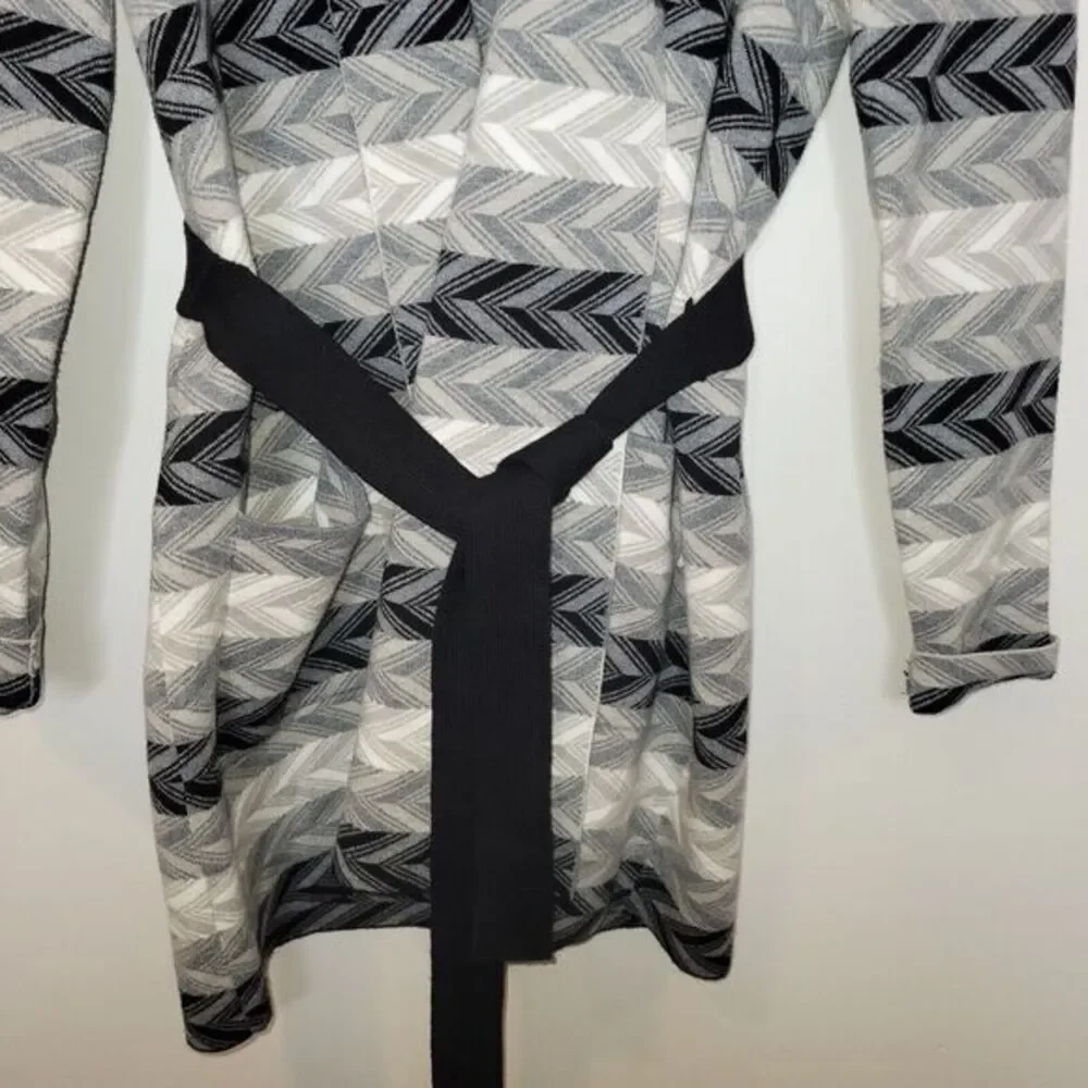 Adrienne Vittadini Women Sweater Open Front Size L‎ Pockets Black White Grey